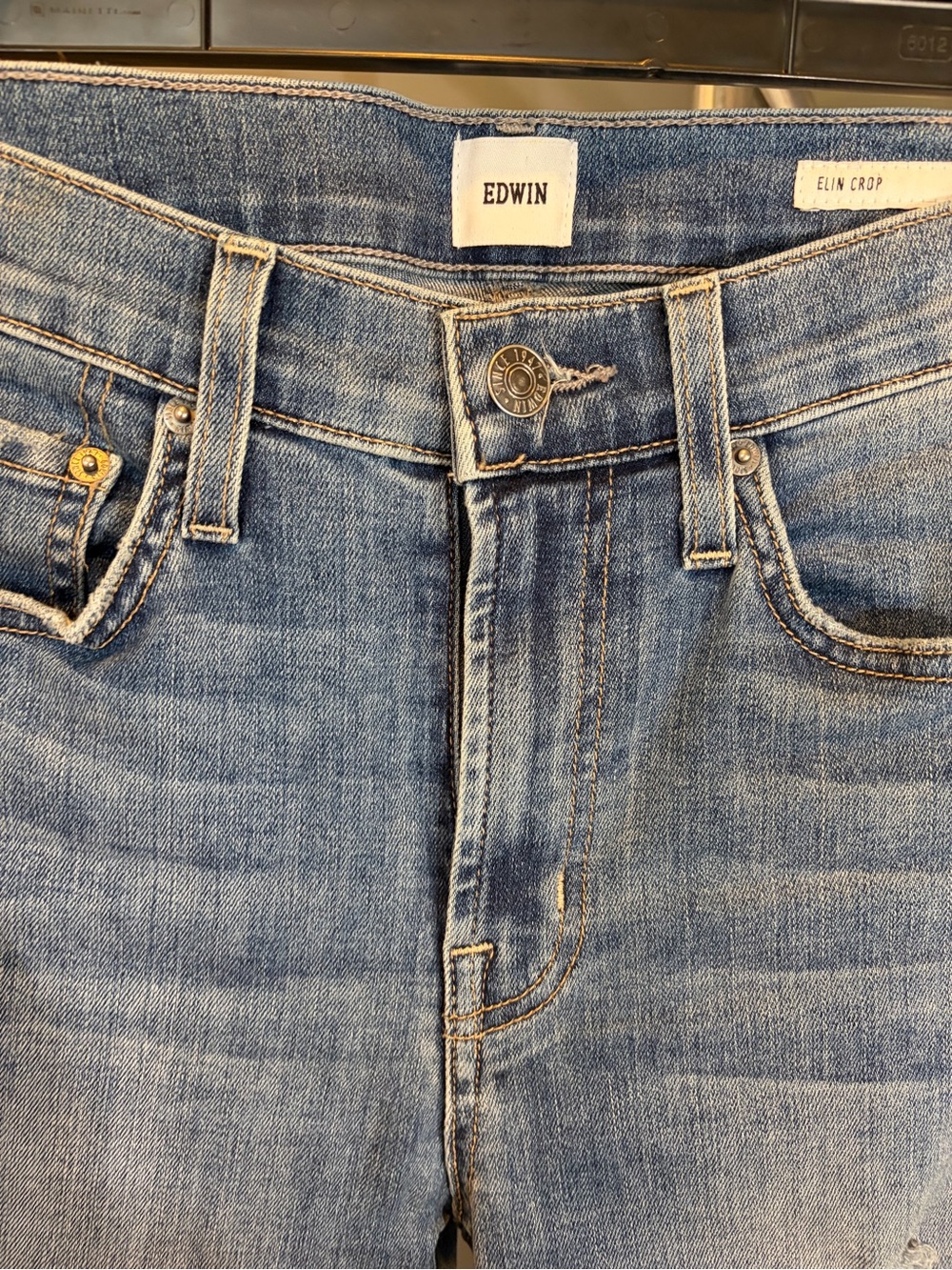Elin Crop Edwin Women’s Light Blue Skinny Jeans - Classic Back Pocket - Picture 2 of 9